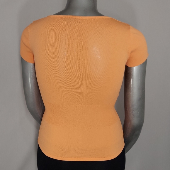Sydney Easton Empire Knit Top Medium Square Neck Short Sleeve Orange Textured - Picture 12 of 14